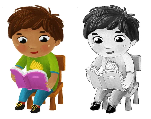Desenho Animado Criança Menino Aluno Indo Para Escola Aprendendo Ilustração — Fotografia de Stock