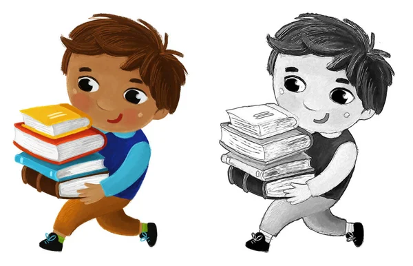 Cartoon Child Kid Boy Pupil Going School Learning Childhood Illustration — Stock Photo, Image