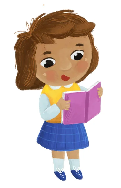 Desenho Animado Criança Menina Aluno Indo Para Escola Aprendendo Ilustração — Fotografia de Stock