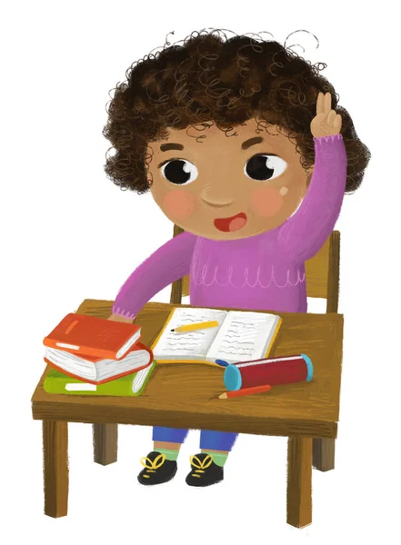 Cartone Animato Bambino Ragazza Pupilla Andando Scuola Imparare Leggere Dalla — Foto Stock