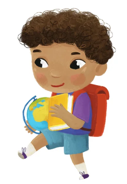 Dibujos Animados Niño Niño Alumno Escuela Con Globo Aprendizaje Ilustración — Foto de Stock