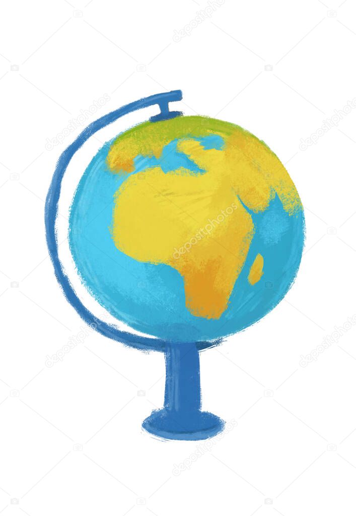 Cartoon scene with school globe on white background illustration for kids