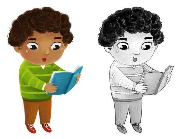 Desenhos Animados Criança Menino Aluno Indo Para Escola Aprendendo Ilustração — Fotografia de Stock