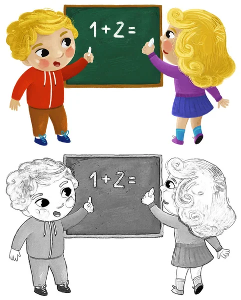 Dibujos Animados Niños Niños Niños Niñas Alumnos Que Van Escuela — Foto de Stock