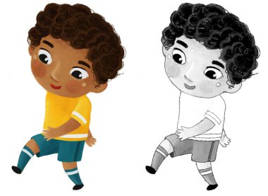 Çocukların futbol oynadığı çizgi film sahnesi - çocuklar için illüstrasyon