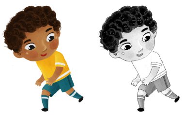 Çocukların futbol oynadığı çizgi film sahnesi - çocuklar için illüstrasyon