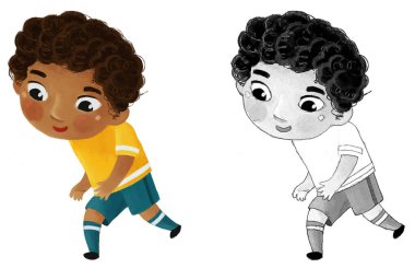 Çocukların futbol oynadığı çizgi film sahnesi - çocuklar için illüstrasyon