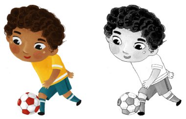 Çocukların futbol oynadığı çizgi film sahnesi - çocuklar için illüstrasyon