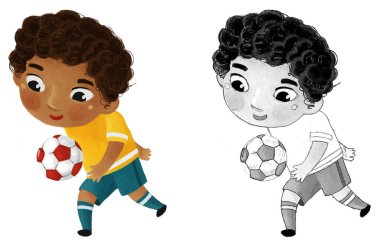 Çocukların futbol oynadığı çizgi film sahnesi - çocuklar için illüstrasyon