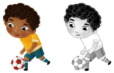 Çocukların futbol oynadığı çizgi film sahnesi - çocuklar için illüstrasyon