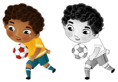 Çocukların futbol oynadığı çizgi film sahnesi - çocuklar için illüstrasyon