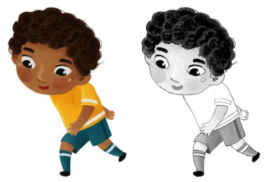 Çocukların futbol oynadığı çizgi film sahnesi - çocuklar için illüstrasyon