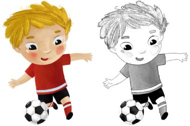 Çocukların futbol oynadığı çizgi film sahnesi - çocuklar için çizim