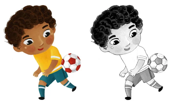 Cartoon Scene Met Kind Spelen Hardlopen Sport Bal Voetbal Hobby — Stockfoto