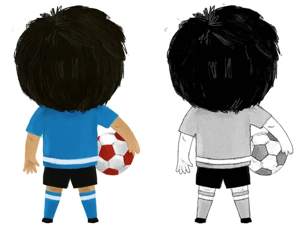 Tecknad Scen Med Barn Som Spelar Sport Boll Fotboll Illustration — Stockfoto