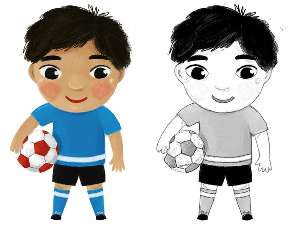 Rajzfilm Jelenet Gyerek Sportlabda Foci Foci Illusztráció Gyerekeknek — Stock Fotó