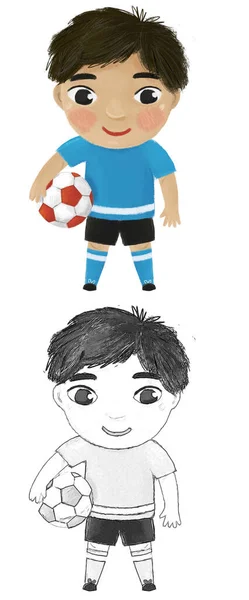 Escena Dibujos Animados Con Niños Jugando Fútbol Pelota Deportiva Ilustración — Foto de Stock