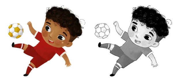 Çocukların Futbol Oynadığı Çizgi Film Sahnesi Çocuklar Için Resimleme — Stok fotoğraf