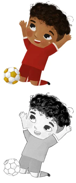 Scène Dessin Animé Avec Enfant Jouant Football Ballon Sport Illustration — Photo