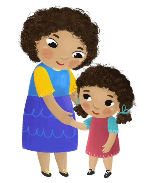 Cena Dos Desenhos Animados Com Feliz Amoroso Família Mãe Filha — Fotografia de Stock