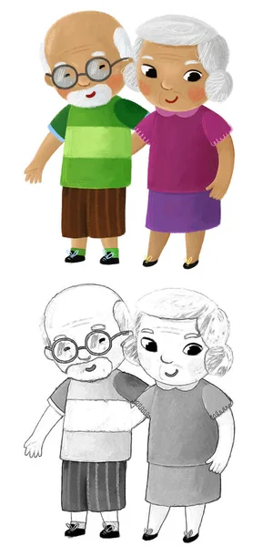 Cena Dos Desenhos Animados Com Família Amorosa Feliz Avó Avô — Fotografia de Stock