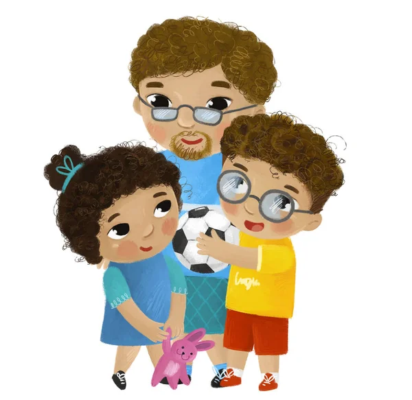 Cena Dos Desenhos Animados Com Feliz Amoroso Família Pai Filha — Fotografia de Stock