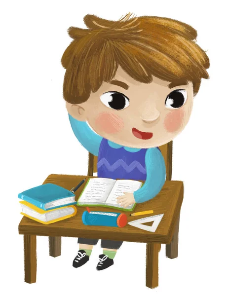 Cartoon Kind Jongen Jongen Leerling Gaan Naar School Leren Lezen — Stockfoto