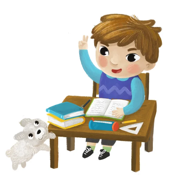 Desenho Animado Criança Menino Aluno Indo Para Escola Aprendizagem Leitura — Fotografia de Stock