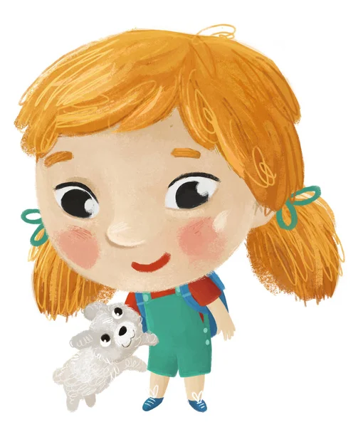 Desenho Animado Criança Menina Pupila Indo Para Escola Aprendendo Ilustração — Fotografia de Stock