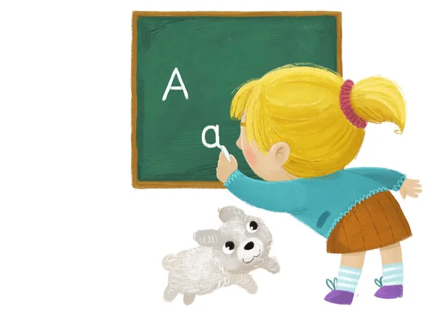 Desenho Animado Criança Menino Menina Alunos Indo Para Escola Aprendizagem — Fotografia de Stock