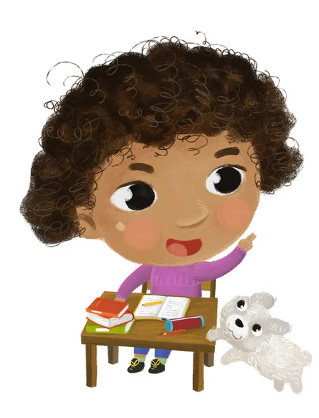 Desenho Animado Criança Menina Aluno Indo Para Escola Aprendizagem Leitura — Fotografia de Stock