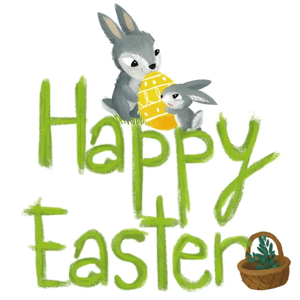 Cartoon Scene Easter Bunny Rabbit Meadow Background Illustration Kids — Stock Photo, Image
