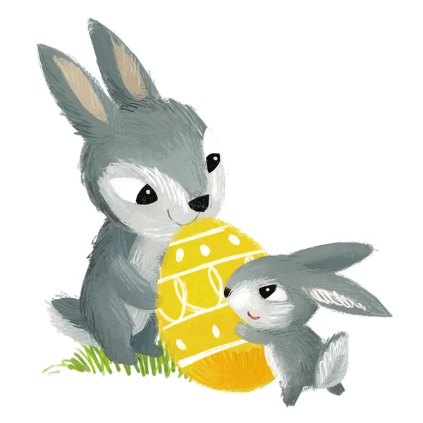 Escena Dibujos Animados Con Conejo Pascua Conejo Fondo Del Prado —  Fotos de Stock