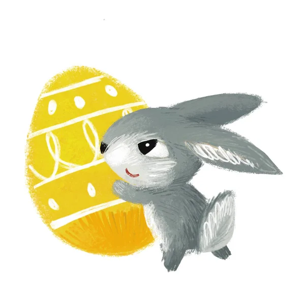 Kreslená Scéna Velikonočním Zajíčkem Králík Louce Pozadí Ilustrace Pro Děti — Stock fotografie