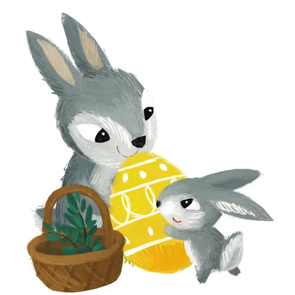Escena Dibujos Animados Con Conejo Pascua Conejo Fondo Del Prado —  Fotos de Stock