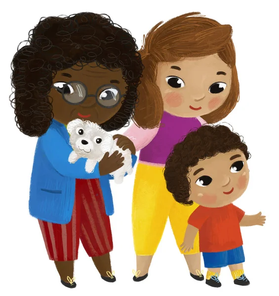Cena Dos Desenhos Animados Com Família Crianças Menina Menino Fundo — Fotografia de Stock