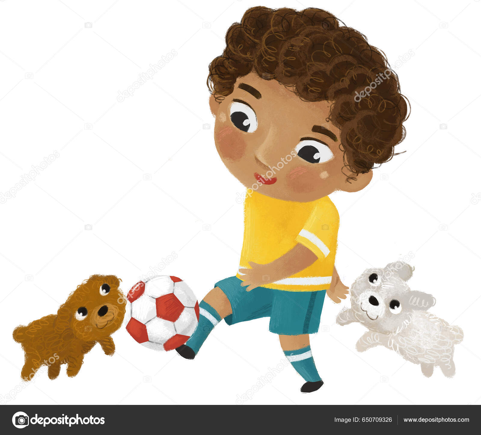 Niños Deportivos. Tierno Niño De Dibujos Animados Con Bolas. Entrenamiento  De Verano En Un Campo De Fútbol Vector Infantil Interna Ilustración del  Vector - Ilustración de fondo, hembra: 189515086