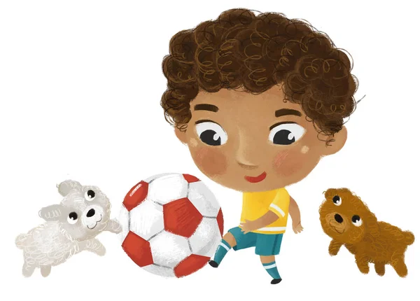 Çocukların Futbol Oynadığı Çizgi Film Sahnesi Çocuklar Için Çizim — Stok fotoğraf