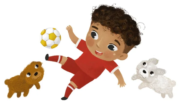 Cartoon Szene Mit Kind Beim Fußballspielen Illustration Für Kinder — Stockfoto