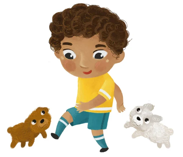 Cartoon Szene Mit Kind Beim Laufsport Fußball Fußball Hobby Illustration — Stockfoto