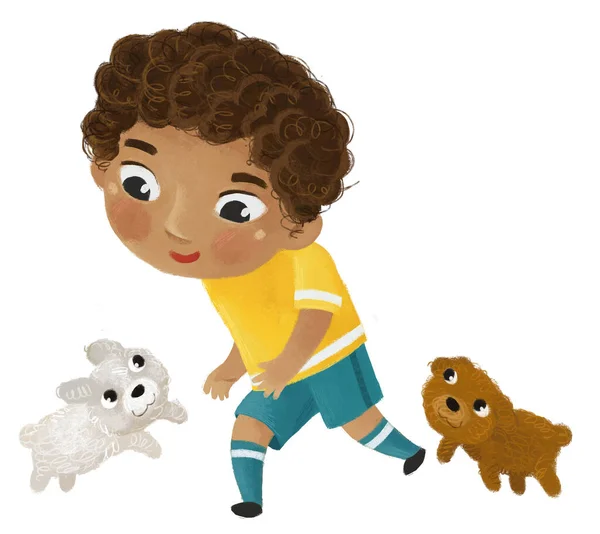 Escena Dibujos Animados Con Niños Jugando Fútbol Deporte Pelota Corriendo — Foto de Stock