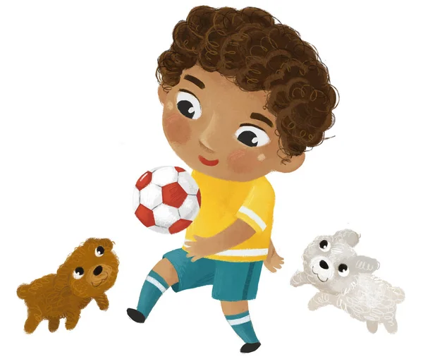 Çocukların Futbol Oynadığı Çizgi Film Sahnesi Çocuklar Için Illüstrasyon — Stok fotoğraf