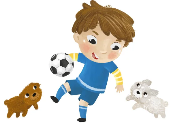 Мультиплікаційна Сцена Дитиною Грає Спортивний Футбол Ілюстрація Дітей — стокове фото