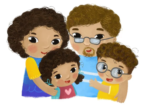 白い背景のイラストで家族や子供の女の子と男の子と漫画シーン — ストック写真