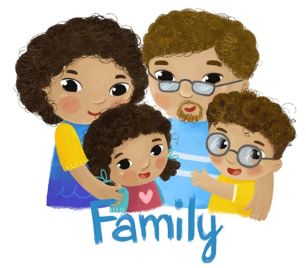 Tecknad Scen Med Familj Och Barn Flicka Och Pojke Vit — Stockfoto