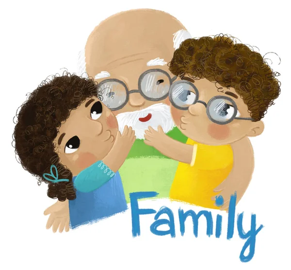 Scena Del Fumetto Con Famiglia Bambini Ragazza Ragazzo Sfondo Bianco — Foto Stock