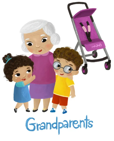 Cartoon Szene Mit Oma Und Kindern Junge Und Mädchen Der — Stockfoto