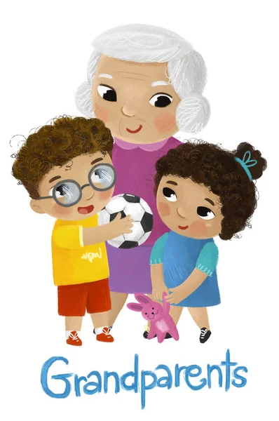 Desenho Animado Cena Com Feliz Amoroso Família Avó Avó Filhos — Fotografia de Stock