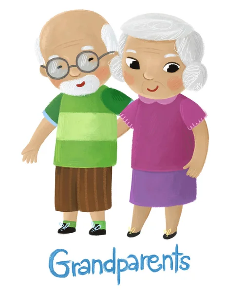 Mutlu Aile Babaannesinin Dedesinin Beyaz Arkaplanlı Eşinin Olduğu Bir Karikatür — Stok fotoğraf