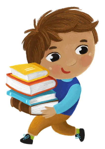 Cartoon Child Kid Boy Pupil Going School Holding Books Learning — Stock Photo, Image